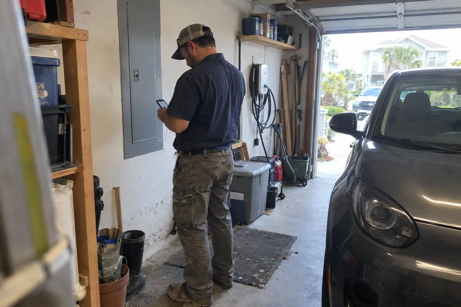 Can Your Home Handle a Level 2 EV Charger? What an Electrician Checks An electrician evaluates a home's garage electrical panel for EV charging.