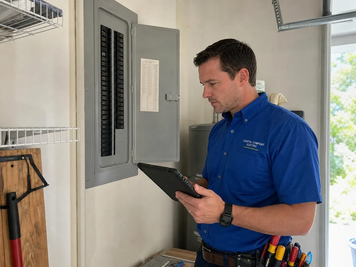Coastal Comfort Electric electrician documenting an electrical panel inspection