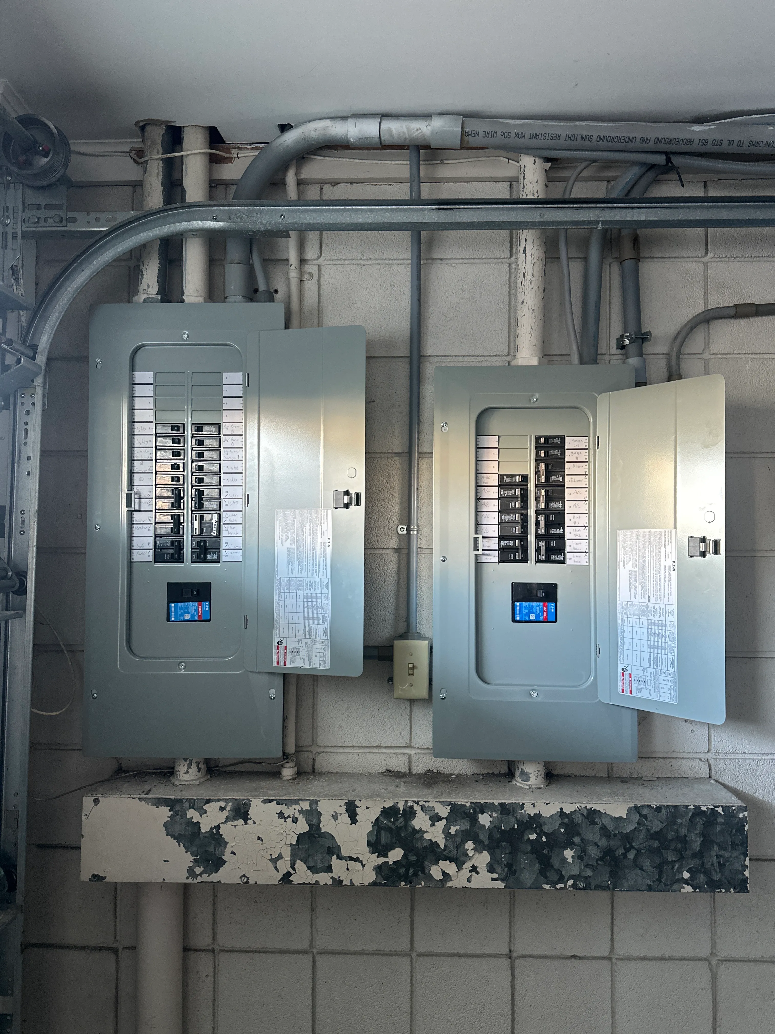 Completed electrical service replacement equipment after a Wrightsville Beach panel upgrade.