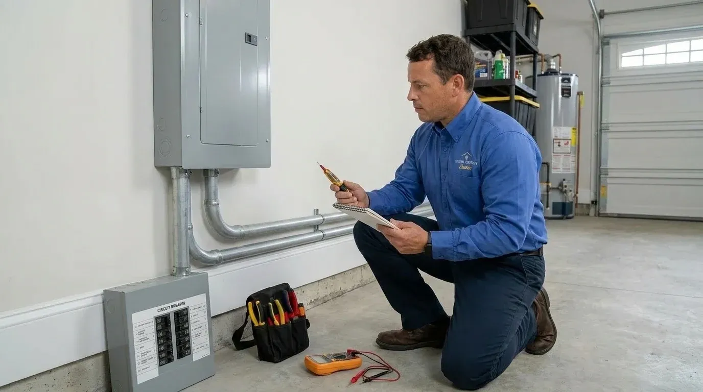 Coastal Comfort Electric technician verifying dedicated circuits work in a Wilmington-area home.