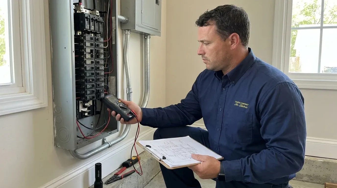 Coastal Comfort Electric technician checking electrical conditions for hot tub wiring at a Wilmington-area home.