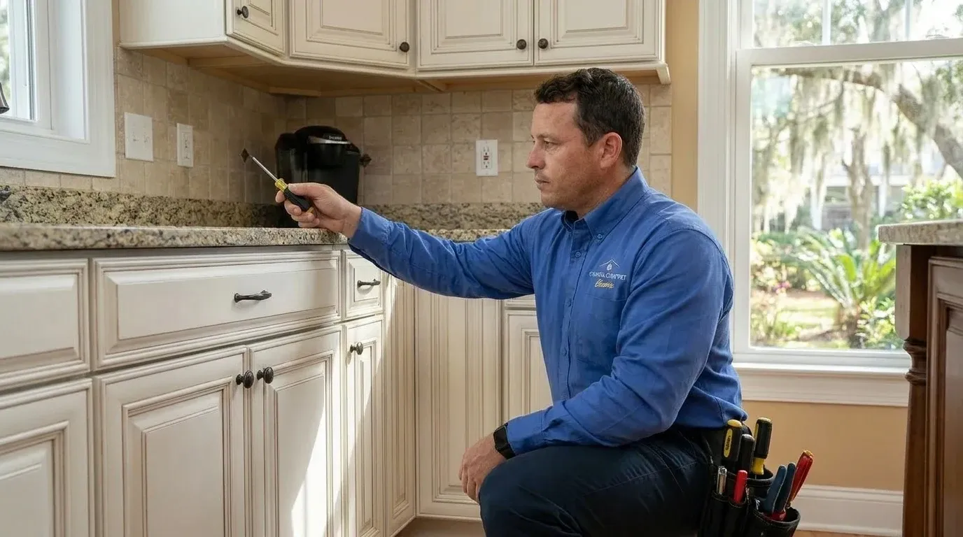 Coastal Comfort Electric technician verifying outlet repair work in a Wilmington-area home.