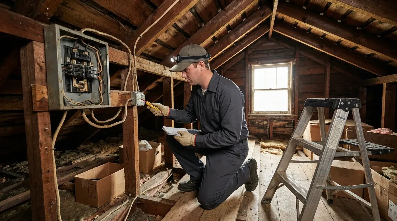 Coastal Comfort Electric technician reviewing whole-home rewiring needs in a Wilmington-area home.