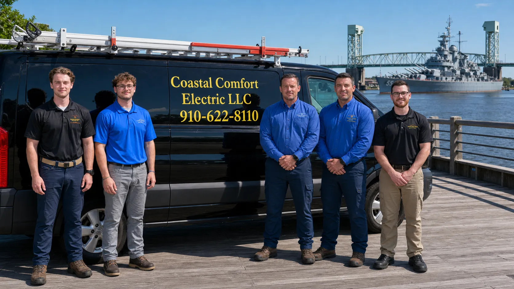 Coastal Comfort Electric team beside a company van in Wilmington