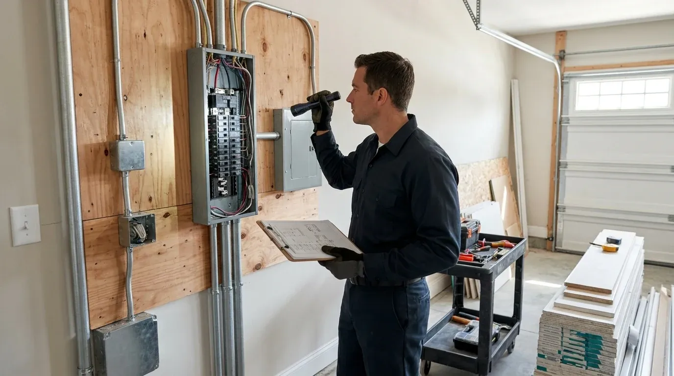 Coastal Comfort Electric technician reviewing wiring and rewiring needs in a Wilmington-area home.