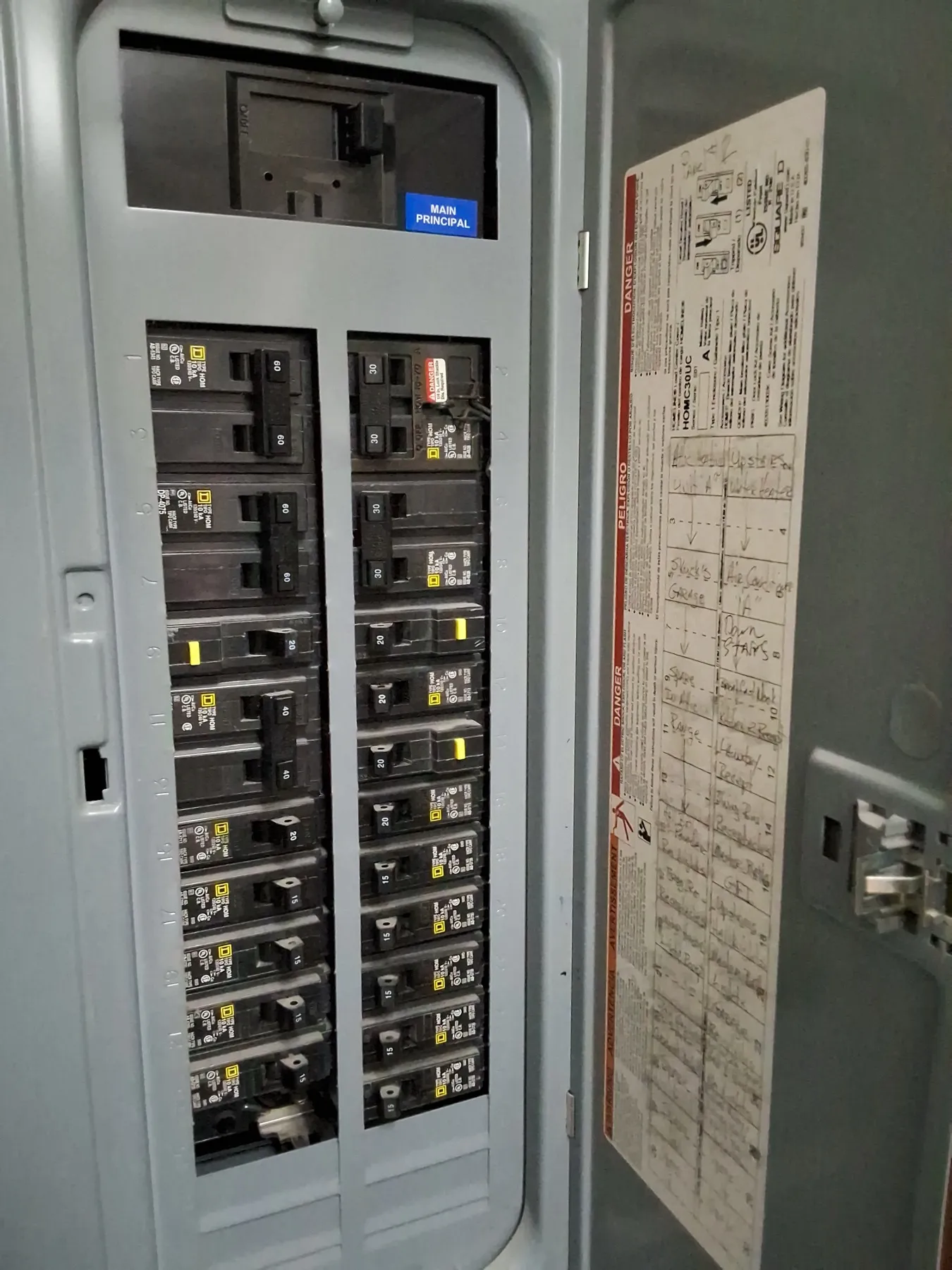 Open electrical panel used to represent commercial electrical service planning.