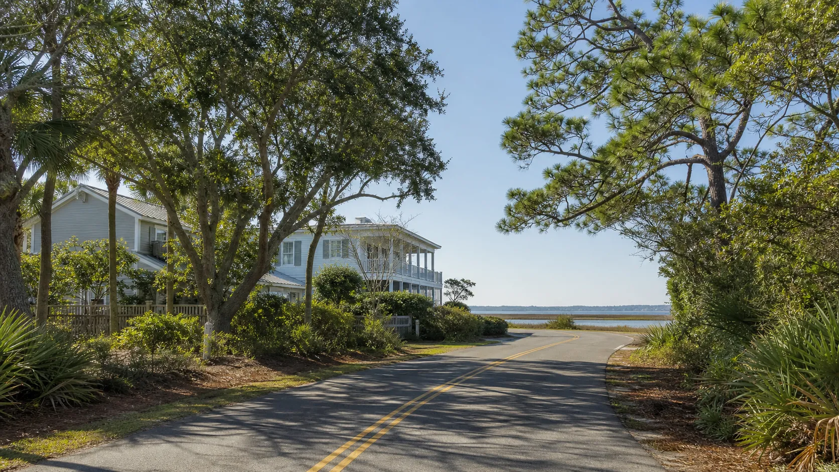 Coastal residential street near Masonboro in Wilmington, North Carolina.