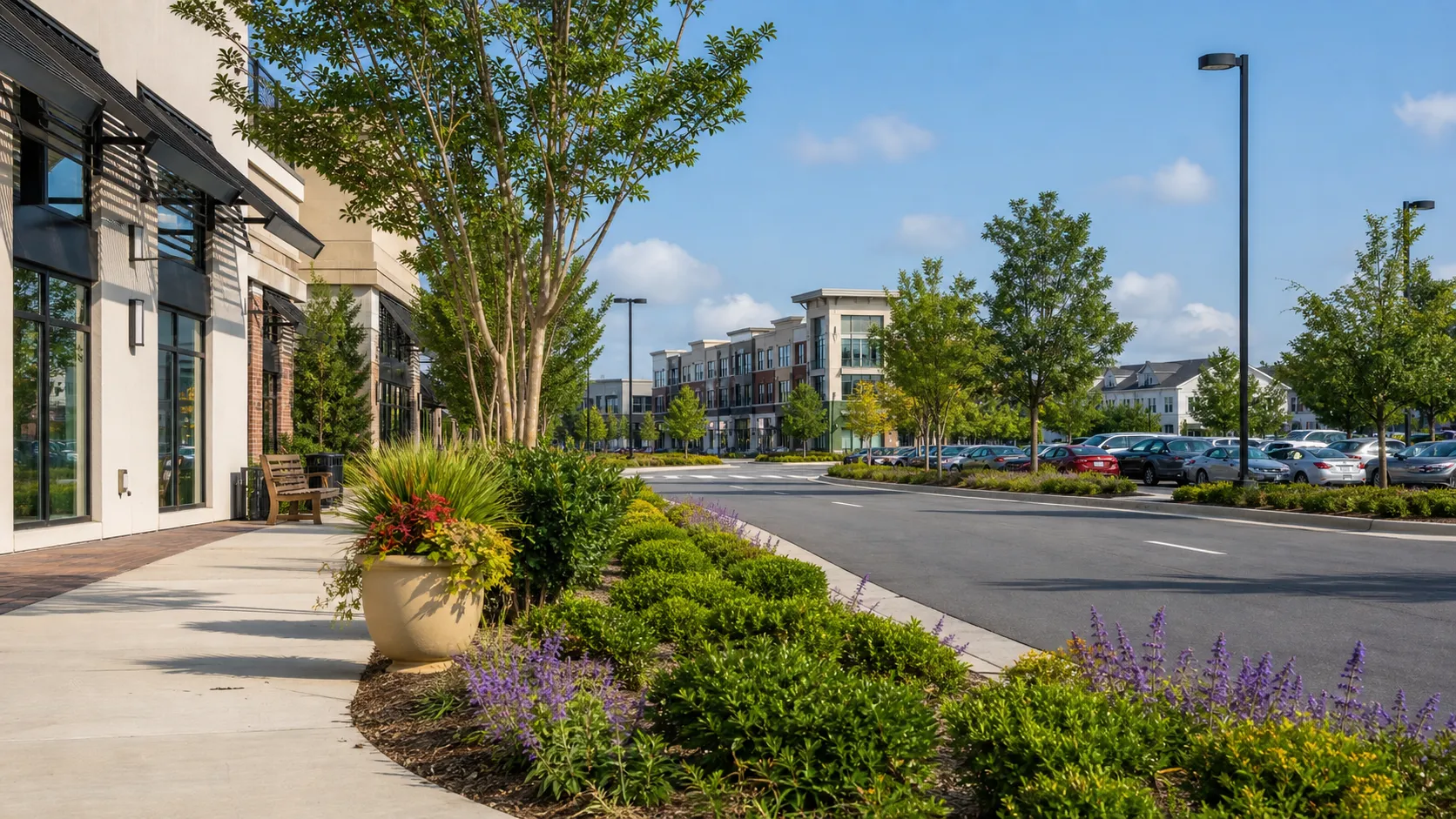 Outdoor retail and mixed-use district context near Mayfaire in Wilmington, North Carolina.