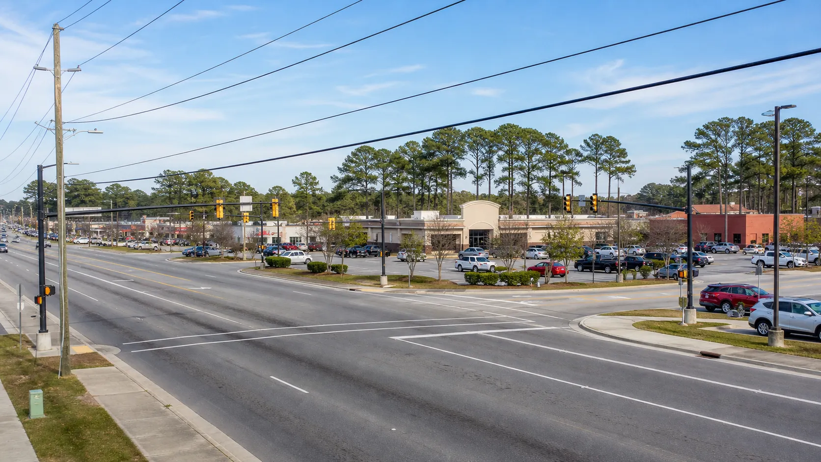 Suburban commercial corridor near Monkey Junction in Wilmington, North Carolina.