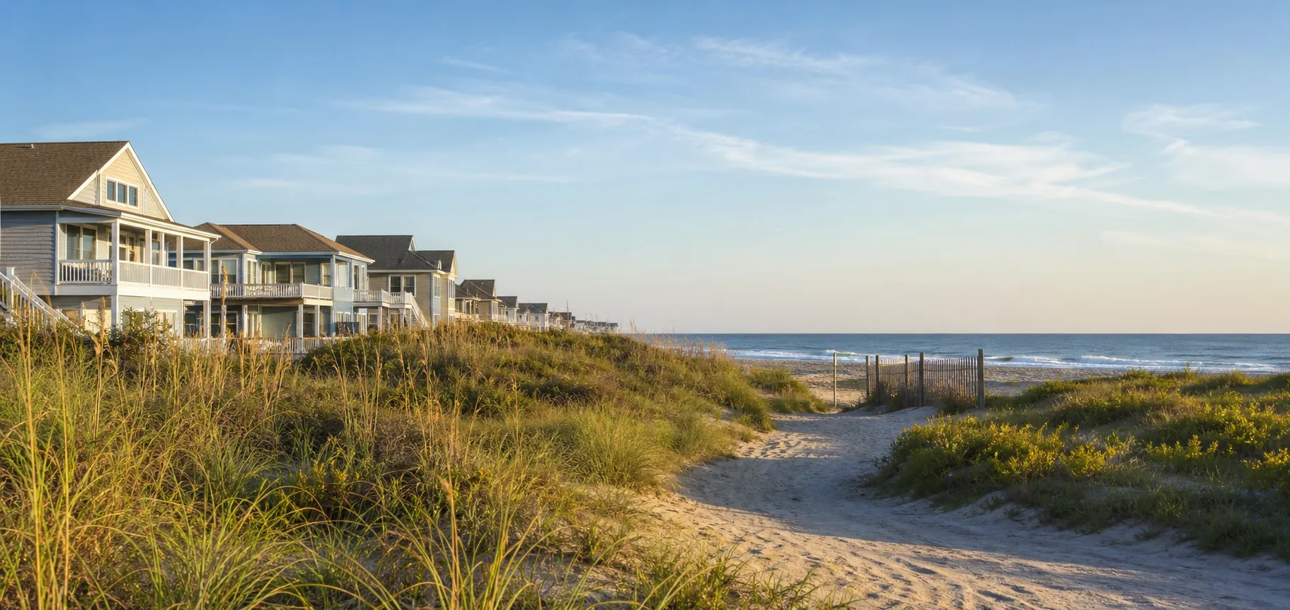 Oak Island beach homes and dune access in Oak Island, North Carolina.