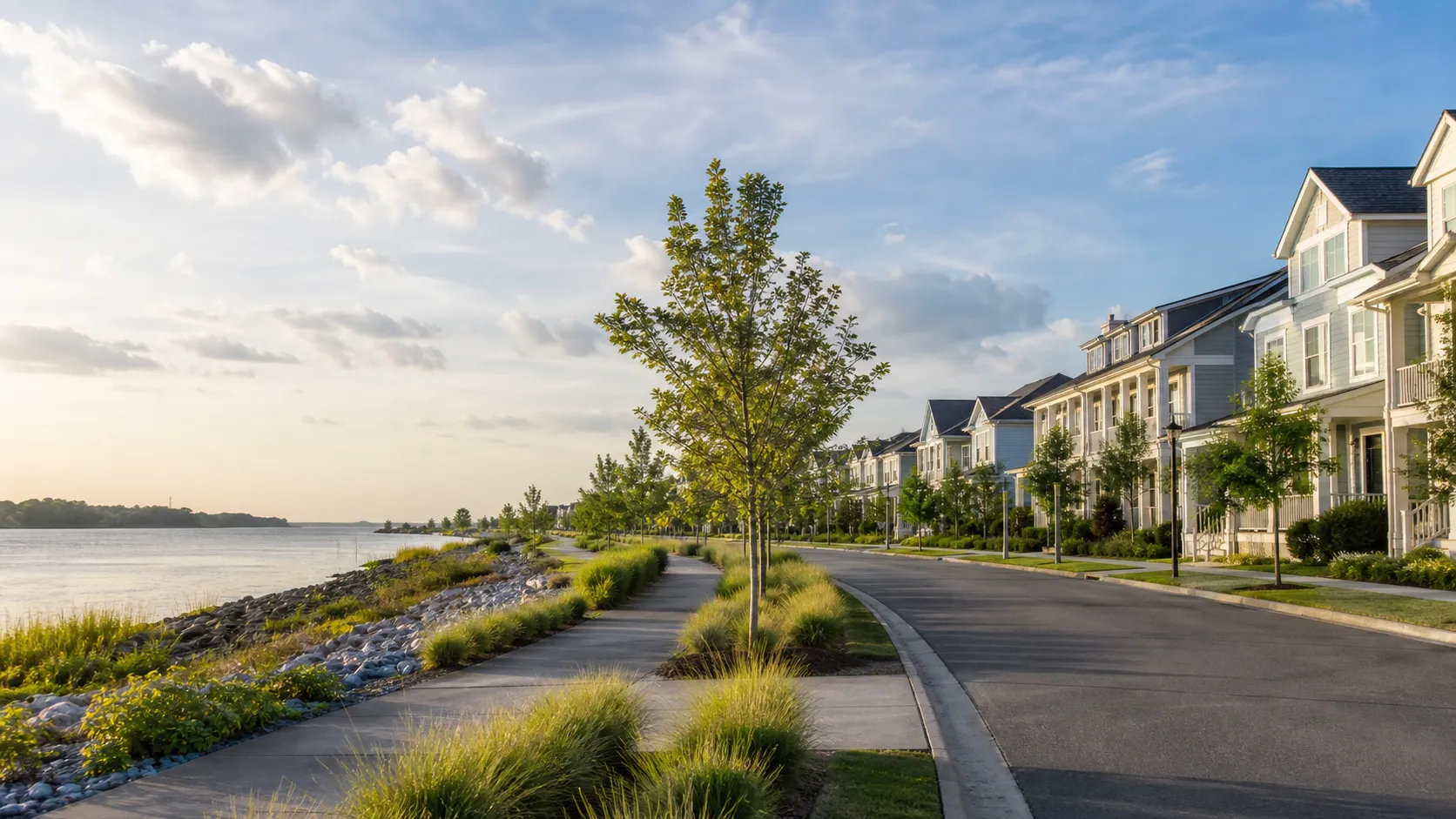 Waterfront residential community setting representing Riverlights in Wilmington, North Carolina.